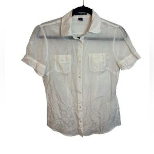 Gap Vintage Y2K White Cotton Silk Sheer Short Sleeve Button Down Shirt